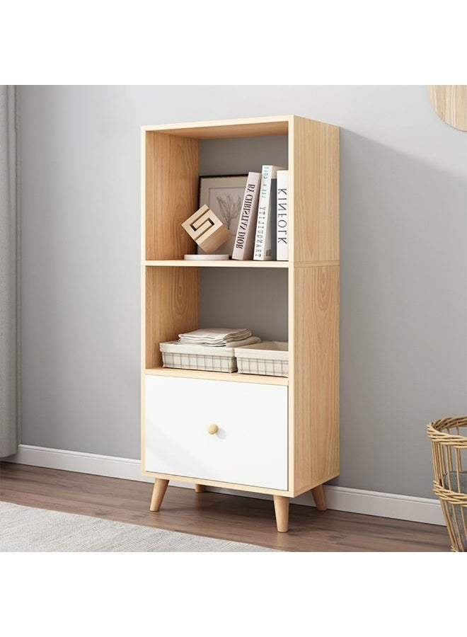 IOTXY Open Shelf Cube Bookcase - 47" Tall Mid-Century Large Bookshelf with Drawer and Deepen Display Storage Cabinet for Home Office, Oak - Image 1